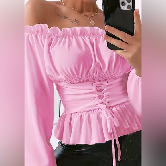 🆕 Ladies Long Sleeve off the Shoulder Pink Blouse. - Picture 2 of 3